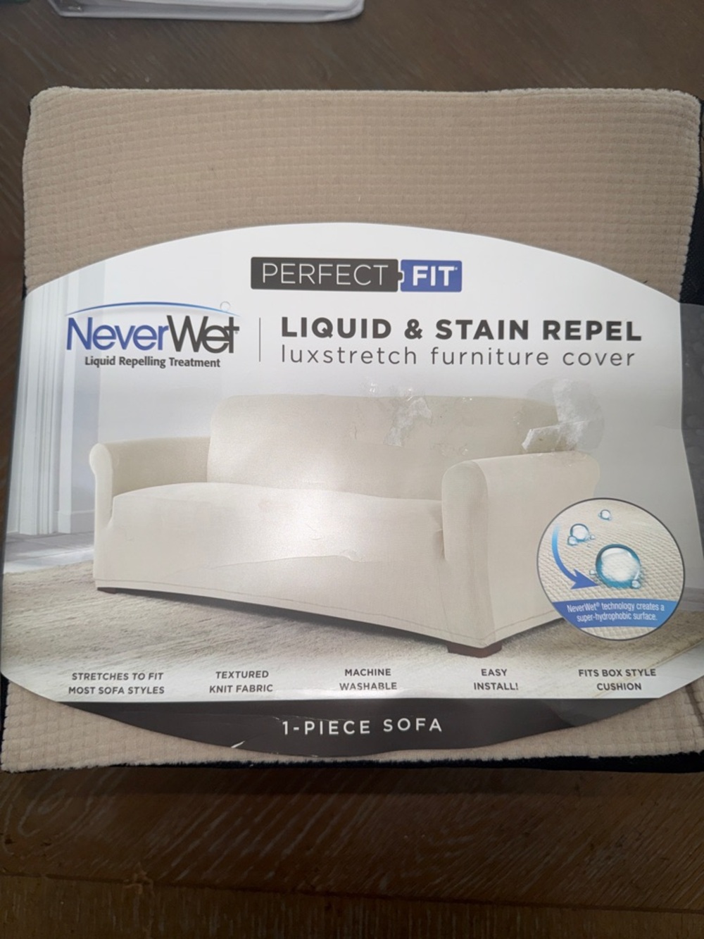 Perfect Fit NeverWet Tan Sofa Cover - Liquid & Stain Repellent